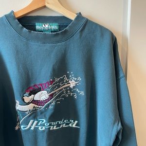 Big Dogs Teal Pullover Sweatshirt with Multicolor Ski Graphic